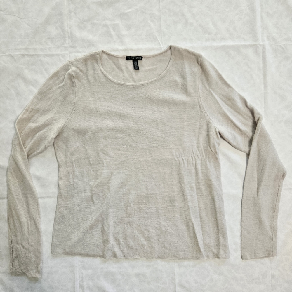 Eileen Fisher Womens M Light Pink Merino Wool Sweater Long Sleeve Crew Neck FLAW